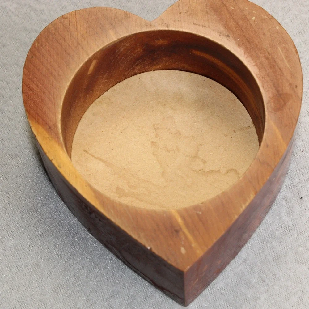 Handmade Heart Trinket Box Cedar Wood Brown Swivel Lid Signed Folk Art Gift